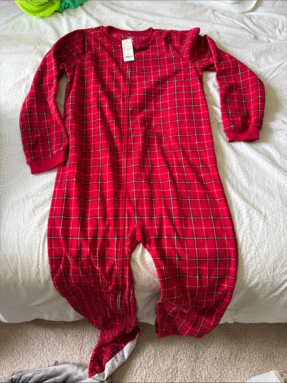 Carter's Red Plaid Zipper Footed One-Piece